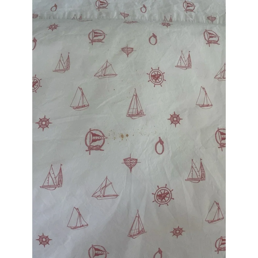 Ralph Lauren Red White Sailboat Nautical 3 Pc TWIN Sheet Set‎ Flat Fitted Case